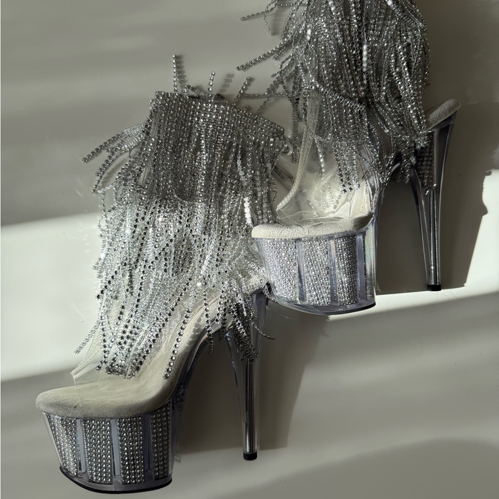 Pleaser Silver Fringe Platform Heels